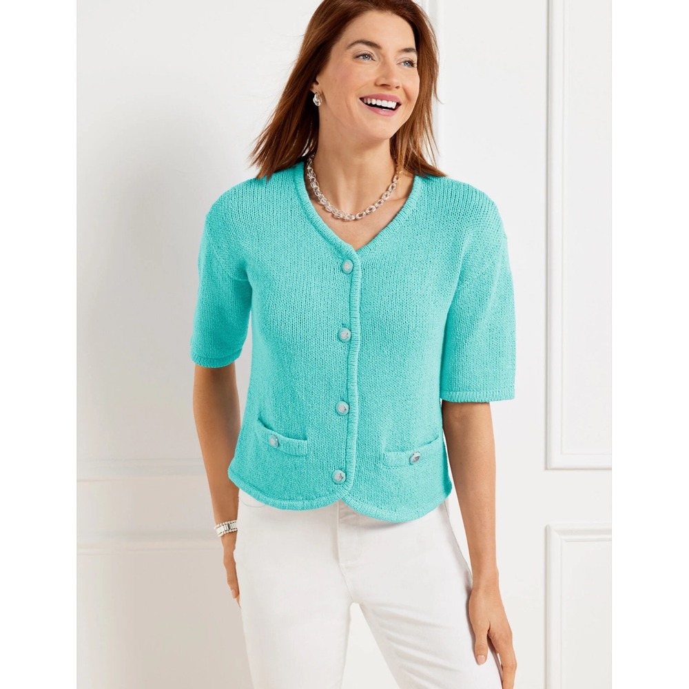 NWT Talbots ELBOW‎ SLEEVE SWEATER JACKET Size XL Turquoise Academia